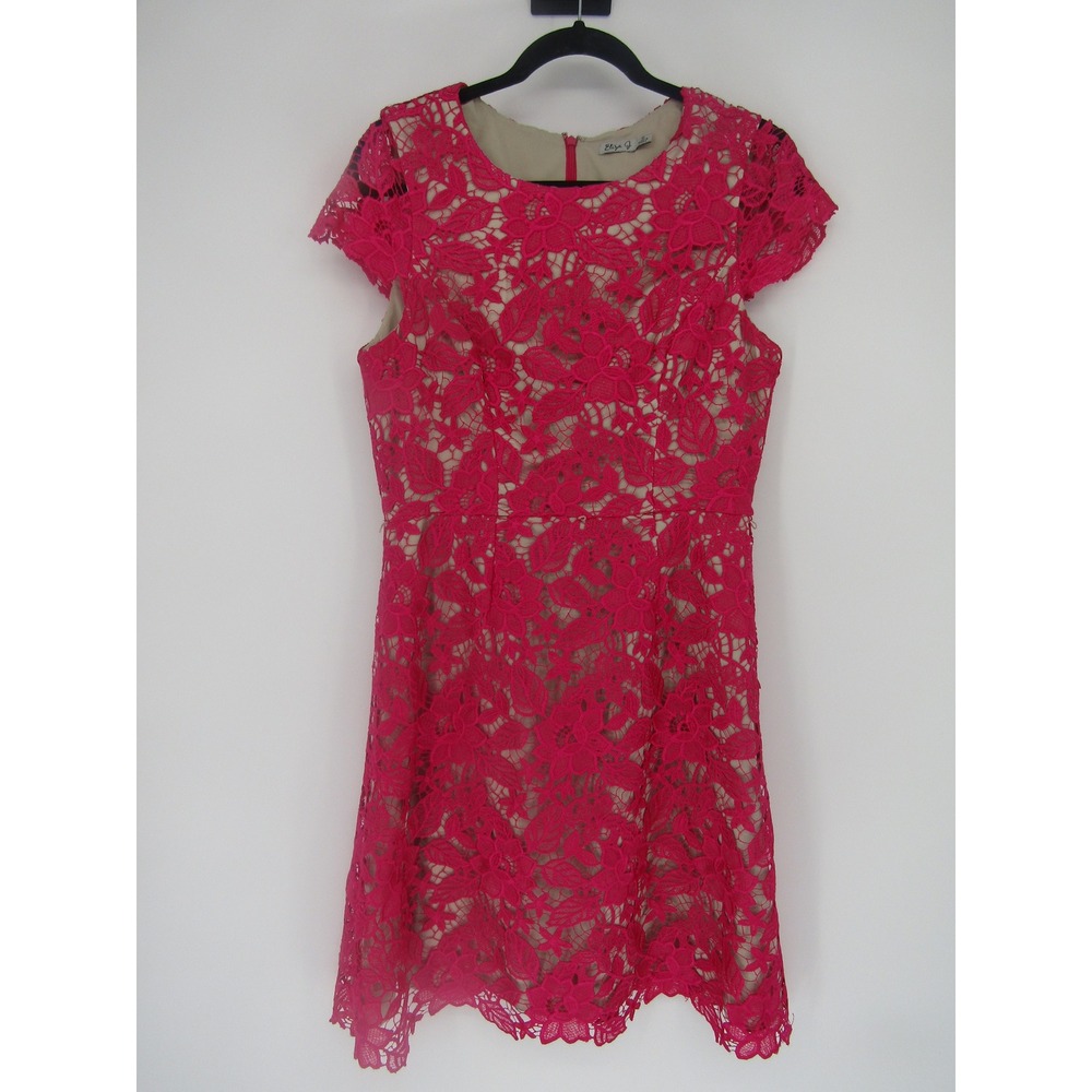Eliza J Floral Lace Sheath Dress 10 Pink overlay Scalloped Feminine Elegant TWEE